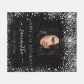 誕生日カスタムブラックグリッター名 フリースブランケット (正面(横))