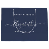 誕生日カスタムブルーとホワイト ラージペーパーバッグ (裏面)