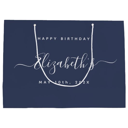 誕生日カスタムブルーとホワイト ラージペーパーバッグ (裏面)