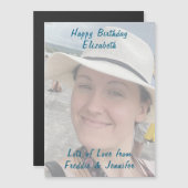 誕生日カスタムブルー文字フォト磁気カード マグネット招待状 (正面/裏面)