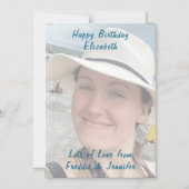 誕生日カスタムブルー文字フォト磁気カード マグネット招待状 (正面)