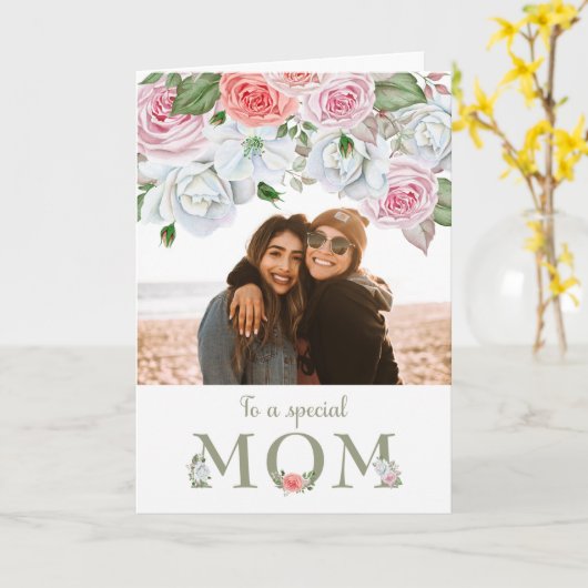 誕生日カスタムママ写真水彩花カード カード (黄色い花)