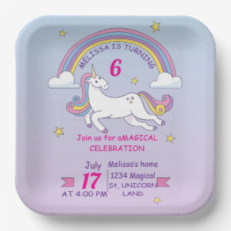 誕生日カスタムユニコーンプレートスクエアパーティー ペーパープレート