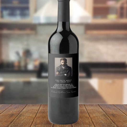 誕生日カスタム写真おもしろいファクツバイオブラックガイズマン ワインラベル