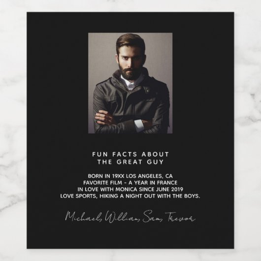 誕生日カスタム写真おもしろいファクツバイオブラックガイズマン ワインラベル (シングルラベル)