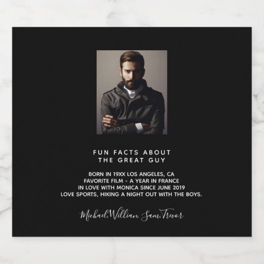 誕生日カスタム写真おもしろいファクトbio black guys man スパークリングワインラベル (シングルラベル)