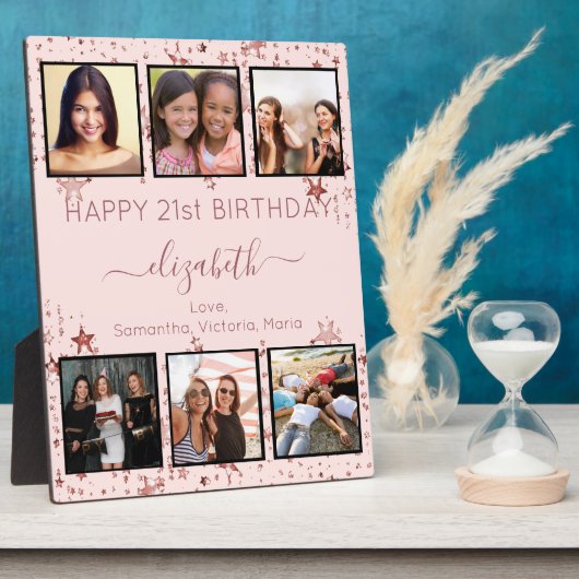 誕生日カスタム写真コラージュバラ金ゴールド友だち フォトプラーク (側面)