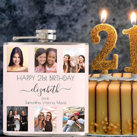 誕生日カスタム写真コラージュバラ金ゴールド友だち フラスク