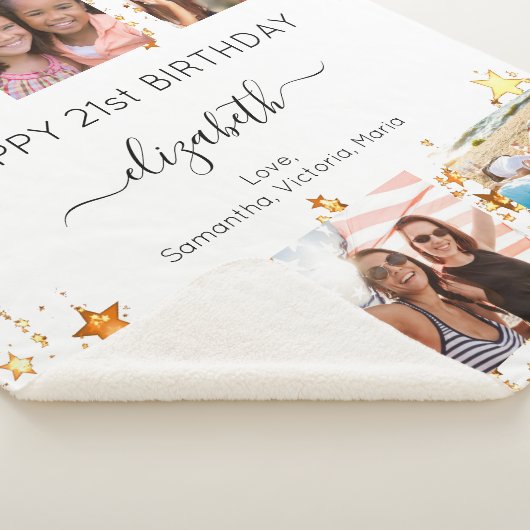 誕生日カスタム写真コラージュ白金ゴールド友達 シェルパブランケット (3/4)