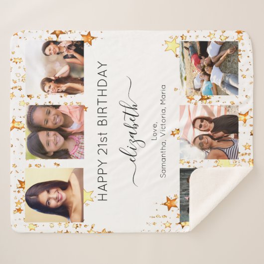 誕生日カスタム写真コラージュ白金ゴールド友達 シェルパブランケット (正面(横))