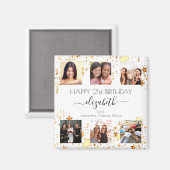 誕生日カスタム写真コラージュ白金ゴールド友達 マグネット (正面/裏面)