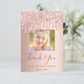 誕生日カスタム写真バラ金ゴールドピンクグリッターglam サンキューカード (スタンド正面)