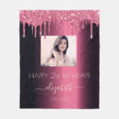 誕生日カスタム写真ブルゴーニュグリッターピンクガール フリースブランケット (正面)