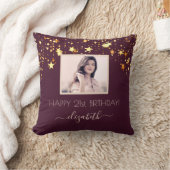 誕生日カスタム写真ブルゴーニュ金ゴールド星ピンク クッション (ブランケット)