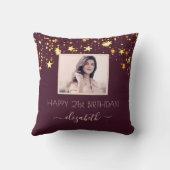 誕生日カスタム写真ブルゴーニュ金ゴールド星ピンク クッション (裏面)
