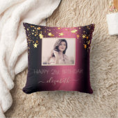 誕生日カスタム写真ブルゴーニュ金ゴールド星ピンク クッション (ブランケット)