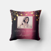 誕生日カスタム写真ブルゴーニュ金ゴールド星ピンク クッション (裏面)