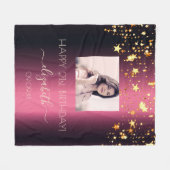 誕生日カスタム写真ブルゴーニュ金ゴールド星ピンク フリースブランケット (正面(横))
