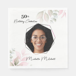 誕生日カスタム写真50thフローラ紙ナプキン スタンダードランチョンナプキン