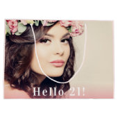 誕生日カスタム写真hello 21バラ金ゴールド ラージペーパーバッグ (裏面)