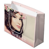 誕生日カスタム写真hello 21バラ金ゴールド ラージペーパーバッグ (正面アングル)