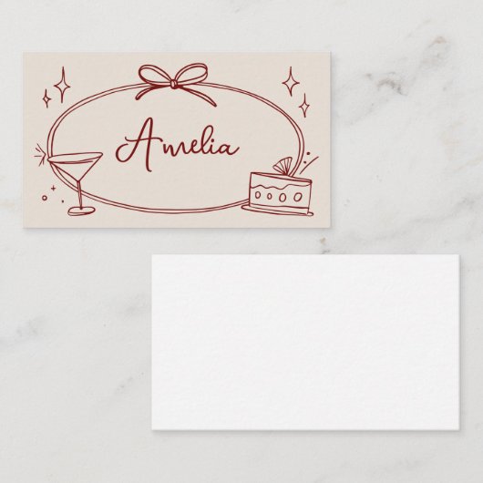 誕生日カスタム座席表ベージュレッド プレイスカード (正面/裏面)