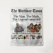 誕生日カスタム新聞の背景(写真あり) タペストリー (正面)