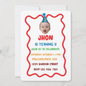 誕生日カスタム顔パーティーハット、ベビー第1誕生日 招待状 (正面)