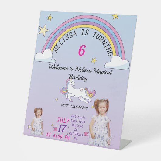誕生日カスタムUnicornのTable Sign for Girls Edit 台座サイン (正面)