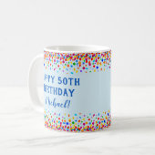 誕生日カッコいいブルーカラフル紙吹雪 コーヒーマグカップ (正面左)