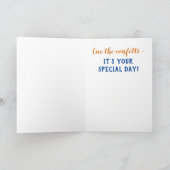 誕生日カッコいいブルーケーキカラフル紙吹雪 カード (内部)