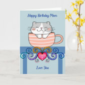 誕生日カップで猫を飼っているママ カード (黄色い花)