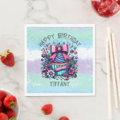 誕生日カップケお洒落ーパーソナライズされたキ スタンダードランチョンナプキン (インサイチュ)