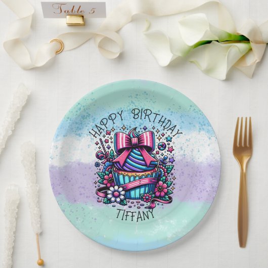 誕生日カップケお洒落ーパーソナライズされたキ ペーパープレート (ウェディング)
