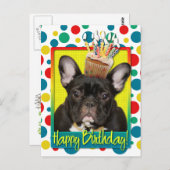 誕生日カップケフランスのーキ – ブルドッグ – ティール（緑がかった色） ポストカード (正面/裏面)