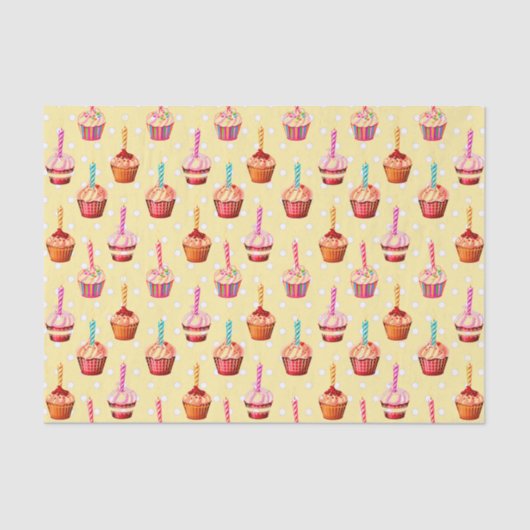 誕生日カップケーキと水玉模様 薄葉紙 (正面)