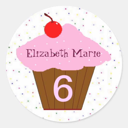 誕生日カップケーキの年齢と名前 ラウンドシール (正面)