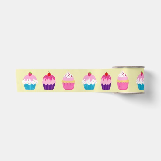 誕生日カップケーキオンイエロー サテンリボン (正面)