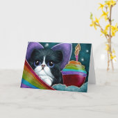 誕生日カップケーキカード付きフェアリーカスタマイズキャット カード (黄色い花)