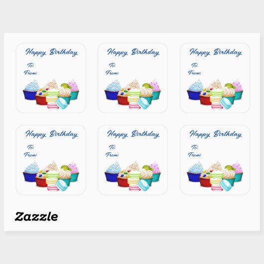 誕生日カップケーキギフトラベルシール スクエアシール (シート)