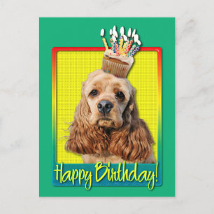誕生日カップケーキコッカースパニエル犬 ポストカード