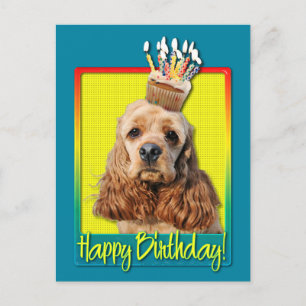 誕生日カップケーキコッカースパニエル犬 ポストカード