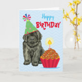 誕生日カップケーキニューファンドランドカード カード (黄色い花)