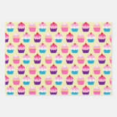 誕生日カップケーキパープルとピンクのグリッターセット3 ラッピングペーパーシート (正面)