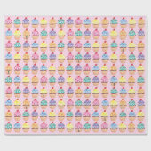 誕生日カップケーキピンク黄色かわいいパターン ラッピングペーパー (フラット)