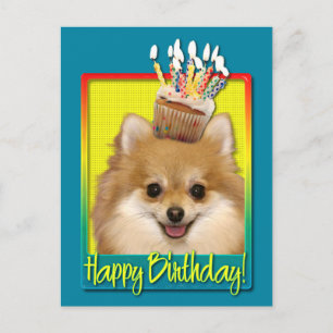 誕生日カップケーキポメラニア犬 ポストカード