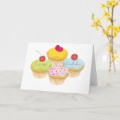 誕生日カップケーキ カード (黄色い花)