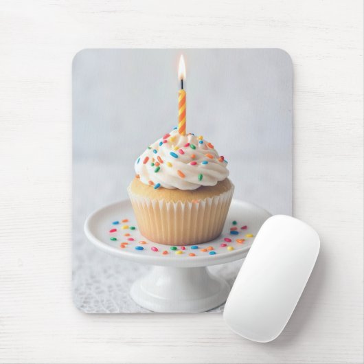 誕生日カップケーキ+キャンドル マウスパッド (マウス)