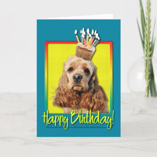 誕生日カップケーキ – コッカースパニエル犬 カード