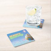 誕生日カップケーキ スクエアペーパーコースター (インサイチュ)